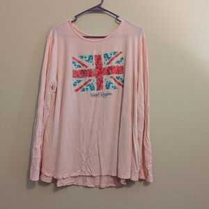 Disney Epcot World Showcase Pink Floral Union Jack Long Sleeve Shirt